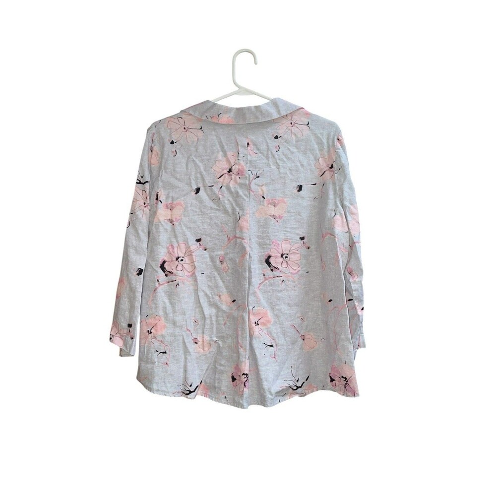 Habitat M Artsy Linen Blend Floral Collared Blouse/Top Lagenlook - Picture 3 of 6